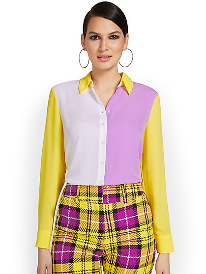 Colorblock Button-Front Blouse - New York & Company