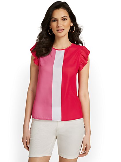 Colorblock Flutter-Sleeve Top - New York & Company