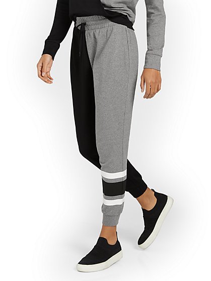 Colorblock French Terry Jogger Pant - Black & Grey - New York & Company