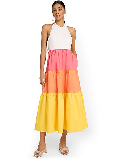 Colorblock Poplin Tiered Maxi Dress - Do+Be - New York & Company