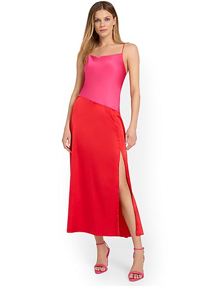 Colorblock Satin Midi Dress - Sugarlips - New York & Company