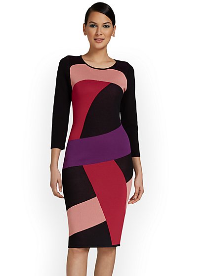 Colorblock Sheath Sweater Dress - New York & Company