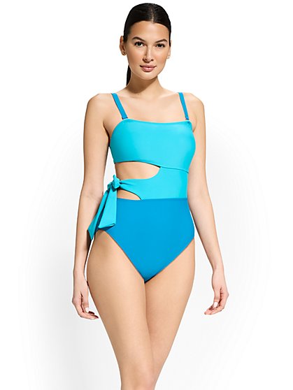 Colorblock Side-Tie Cut-Out One-Piece Swimsuit - NY&C Swimwear - New York & Company