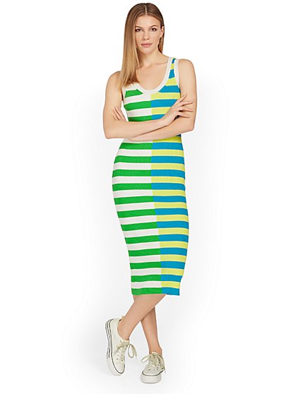 Colorblock Striped Midi Dress - Aaron & Amber - New York & Company
