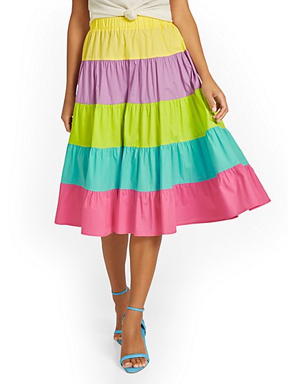 Colorblock Tiered Midi Skirt - New York & Company