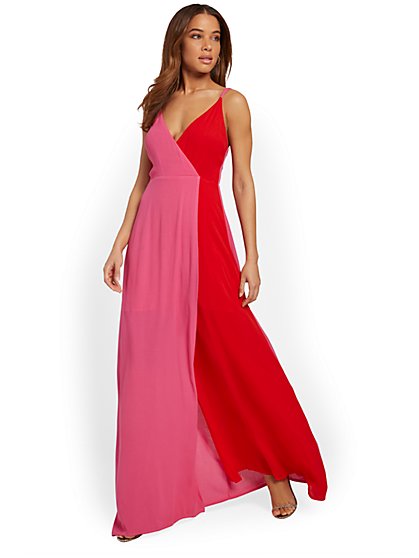 Colorblock Wrap Maxi Dress - 4Sienna - New York & Company