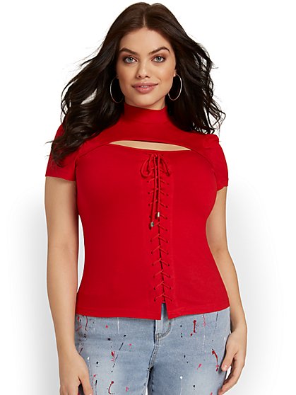 Corset Cut-Out Knit Top - New York & Company