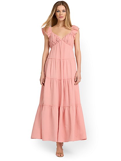 Cotton-Gauze Blend Tiered Maxi Dress - Free The Roses - New York & Company