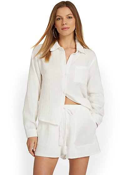 Cotton Gauze Button-Front Shirt - Gilli - New York & Company