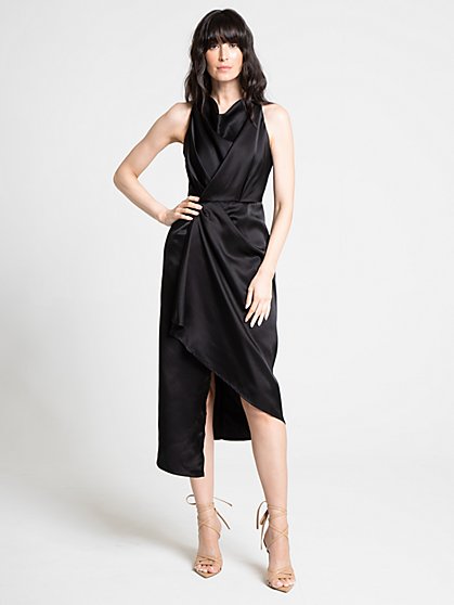 Cowl-Neck Satin Wrap Dress - Lena - New York & Company