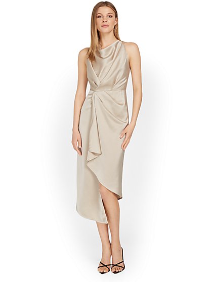 Cowl-Neck Satin Wrap Dress - Lena - New York & Company