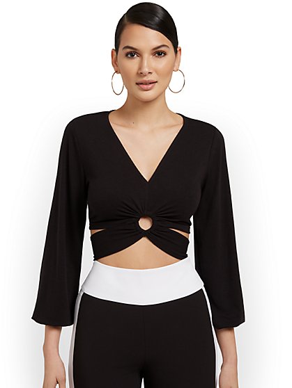 Cropped O-Ring Cut-Out Knit Top - New York & Company