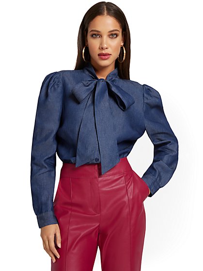 Denim Bow-Front Drama Top | New York 