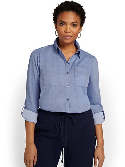 Denim Button-Front Top - New York & Company