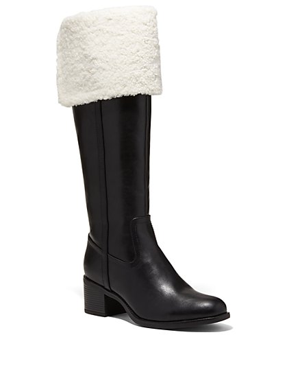 Devi Tall Faux-Sherpa Riding Boot - New York & Company
