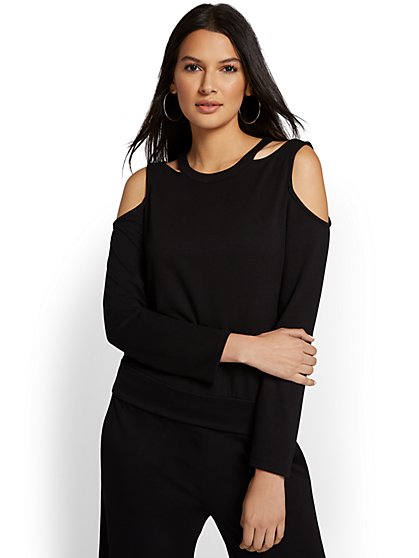 Dreamy French Terry Cold-Shoulder Top - New York & Company