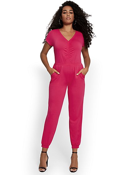 Dreamy French Terry Ruched Jumpsuit - New York & Company