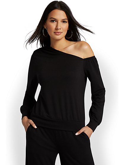 Dreamy French Terry Slouchy-Shoulder Top - New York & Company