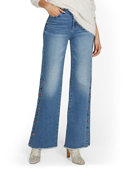 Embellished-Side Wide-Leg Jeans - New York & Company