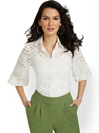 Eyelet Button-Front Shirt - New York & Company