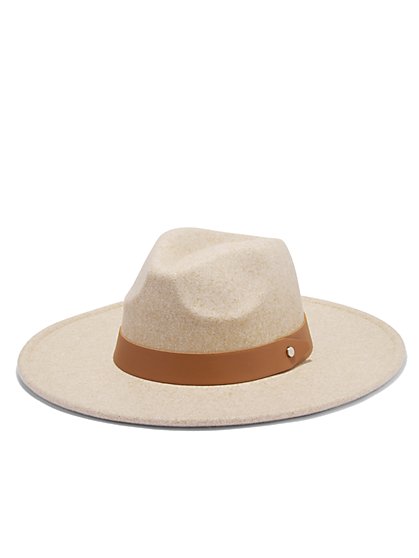 Faux-Leather Band Wide-Brim Panama Hat - Fame Accessories - New York & Company