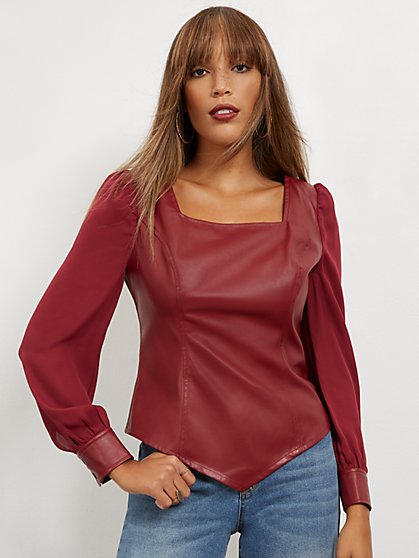 Faux-Leather Corset Blouse - New York & Company