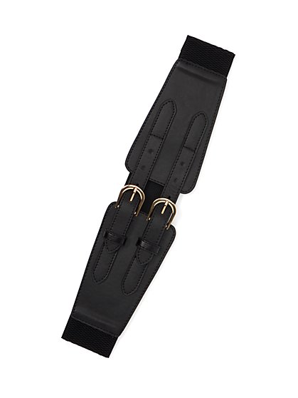 Faux-Leather Double-Buckle Stretch Belt - New York & Company
