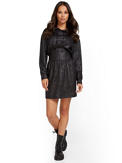 Faux-Leather Hooded Corset Dress - New York & Company