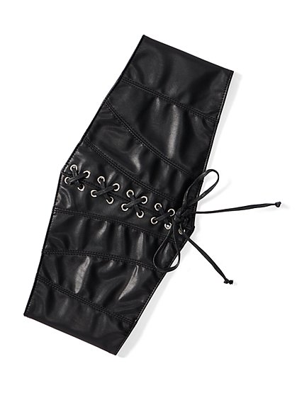 Faux-Leather Lace-Up Corset Belt - New York & Company