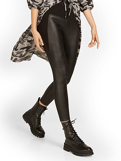 Faux-Leather Ponte Accent Legging - New York & Company