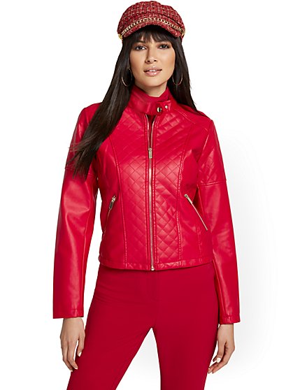 Faux-Leather Quilted Jacket - New York & Company