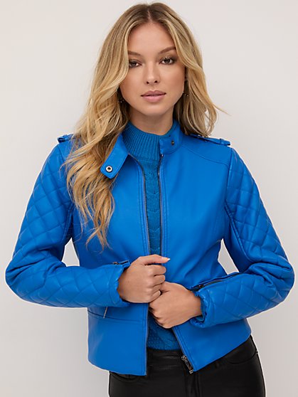 Faux-Leather Quilted Zip-Front Jacket - New York & Company