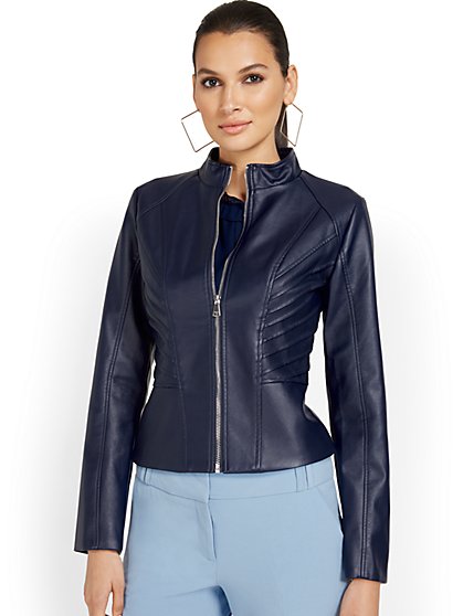Faux-Leather Seamed Jacket - New York & Company