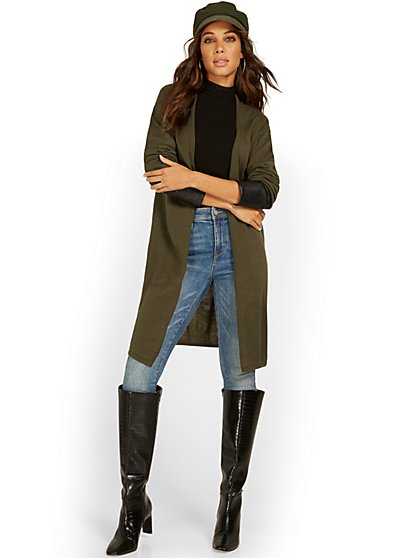 Faux-Leather Sleeve Duster - New York & Company