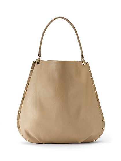Faux-Leather Studded Hobo Bag