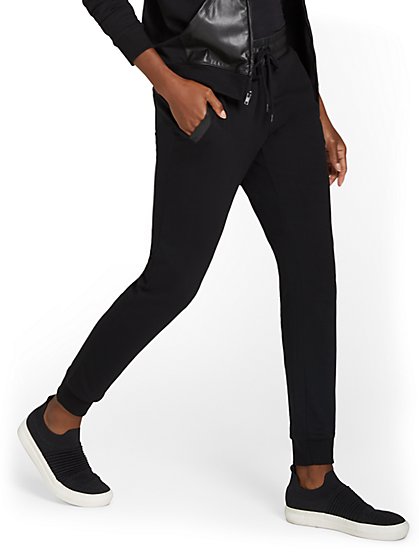 Faux-Leather Trim French Terry Jogger Pant - New York & Company