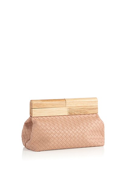 Faux-Leather Woven Wood-Frame Clutch - Shiraleah - New York & Company