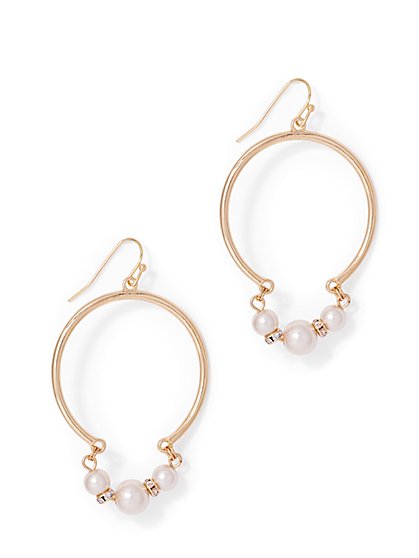 Faux-Pearl Accent Hoop Drop Earring - New York & Company