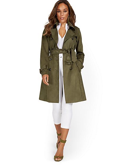Faux-Suede Belted Trenchcoat - New York & Company