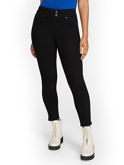 Feel Good High-Waisted No-Gap Pull-On Super-Skinny Jeans - Black - New York & Company