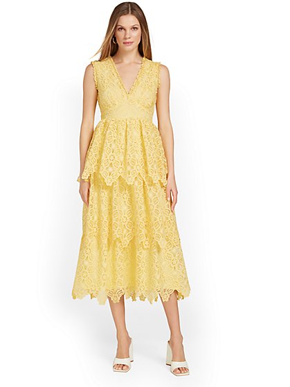 Floral-Crochet Tiered Midi Dress - Just Me - New York & Company