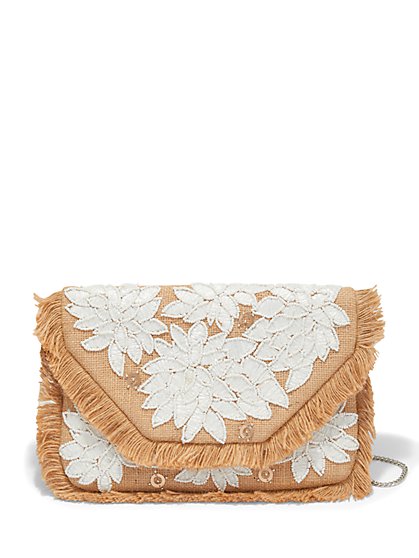 Floral-Embroidered Frayed Clutch Bag - La Chic Designs - New York & Company