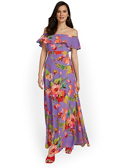 Floral Off-The Shoulder Ruffle Maxi Dress - New York & Company
