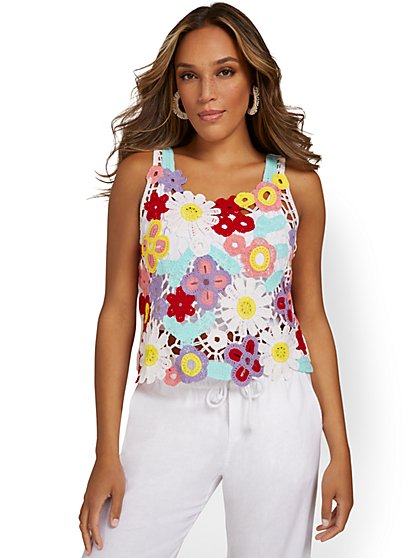 Floral Open-Weave Crochet Top - New York & Company
