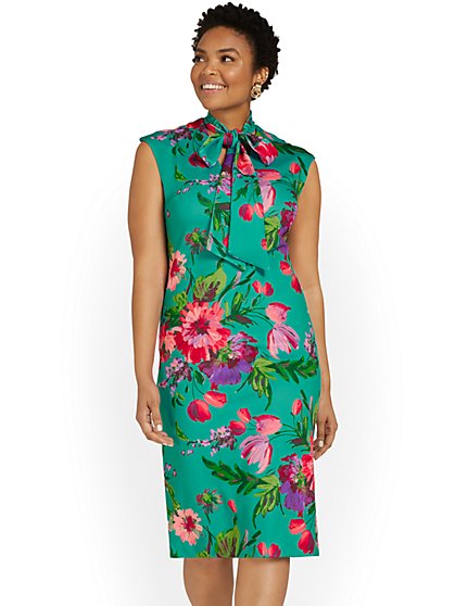 Floral-Print Bow-Neck Sheath Dress - New York & Company