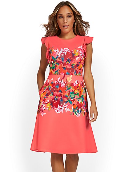 Floral-Print Flare Dress - New York & Company