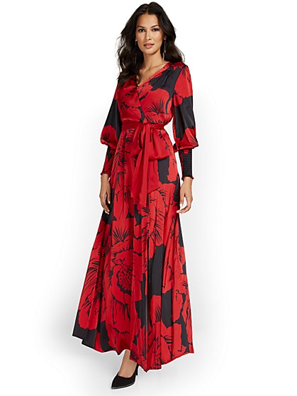 Floral-Print Maxi Wrap Dress - New York & Company