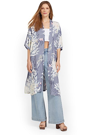 Floral-Print Midi Kimono - Justin Taylor - New York & Company