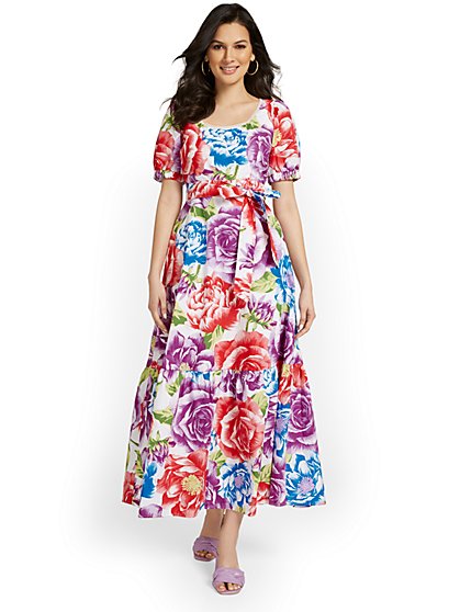 Floral-Print Puff-Sleeve Maxi Dress - New York & Company