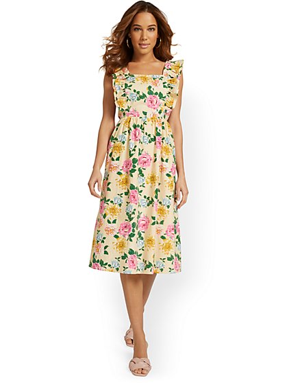 Floral-Print Ruffle Midi Dress - New York & Company